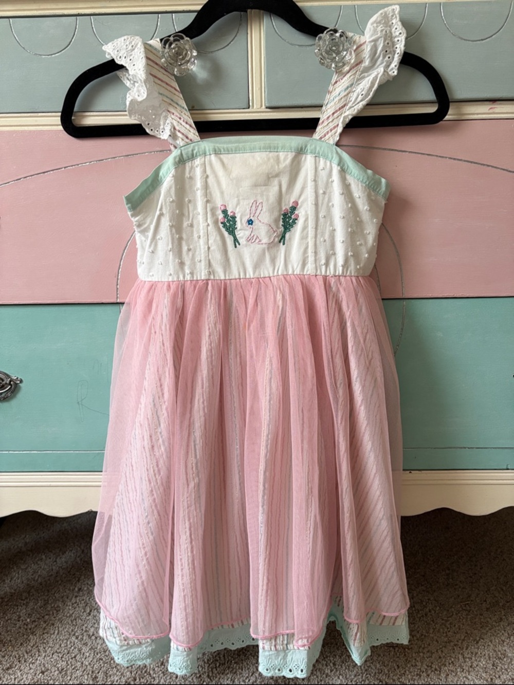 Wildflowers Pink Tulle Bunny Sundress with Eyelet Straps Girls Size 8